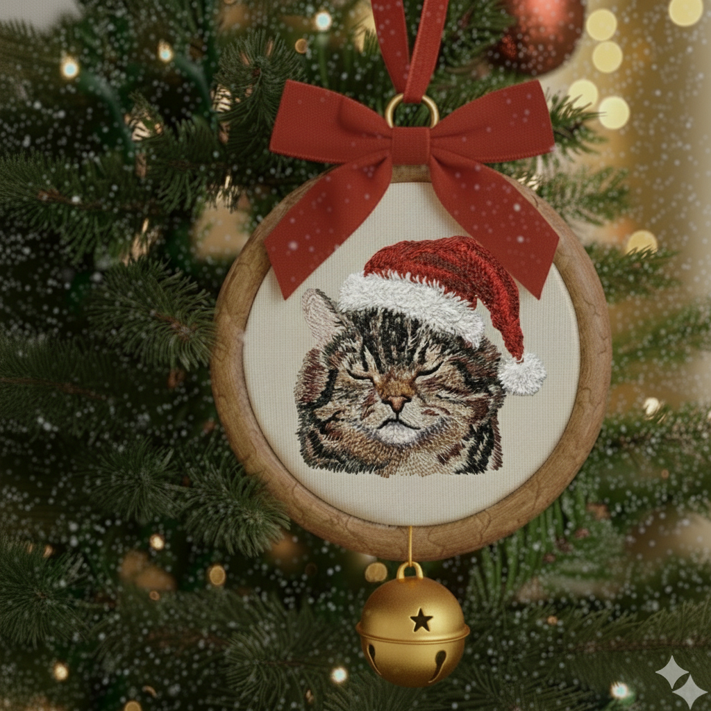 Hình thêu thú cưng trên khung treo phối phụ kiện, dùng để trang trí, làm quà lưu niệm.