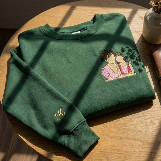 Áo sweater thêu mẹ và bé đồng điệu, quà Ngày của Mẹ tặng mẹ, hình thêu vẽ tay nhiều phong cách với tên con và tên mẹ viết tắt được chọn kiểu áo