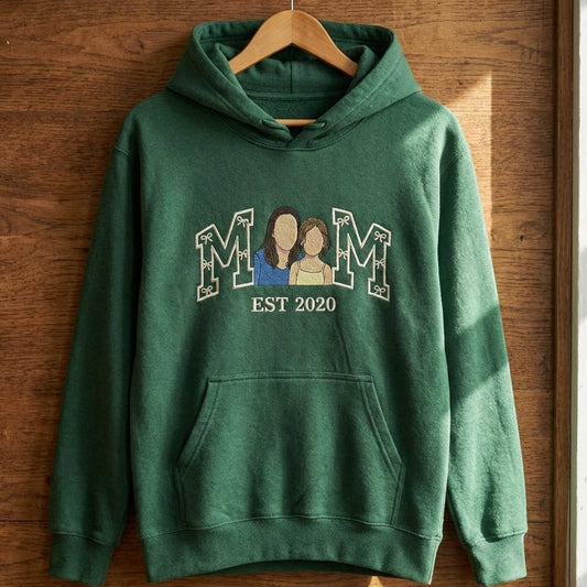 Áo hoodie thêu ảnh thật 2 mẹ con kèm thêu chữ Mẹ và tên con trên tay áo, quà Ngày của Mẹ tặng mẹ, được chọn kiểu áo