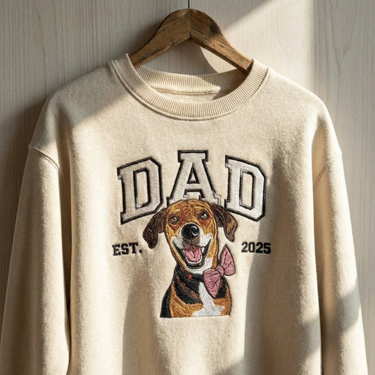 Áo sweater thêu chó cưng từ ảnh thật, phong cách nghệ thuật vẽ tay rõ chi tiết từng sợi lông, tặng bố cún cưng, được chọn kiểu áo