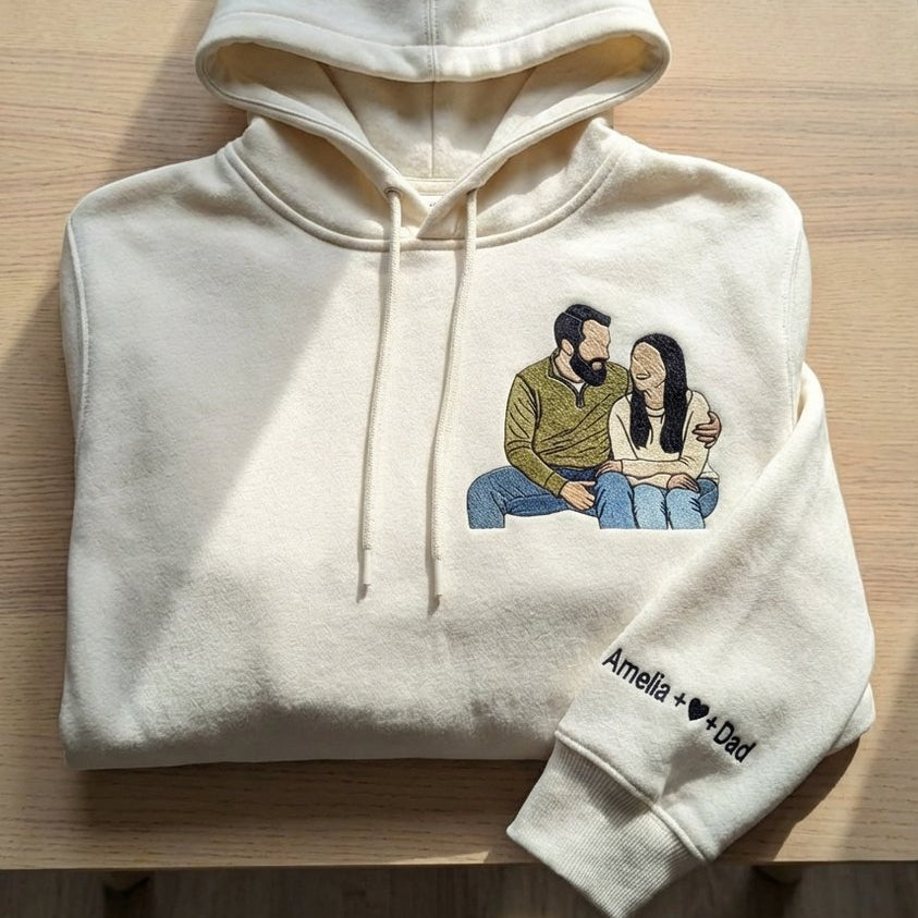 Áo hoodie thêu bố và con gái từ ảnh thật, cá nhân hóa tặng quà Ngày của Cha, được chọn kiểu áo