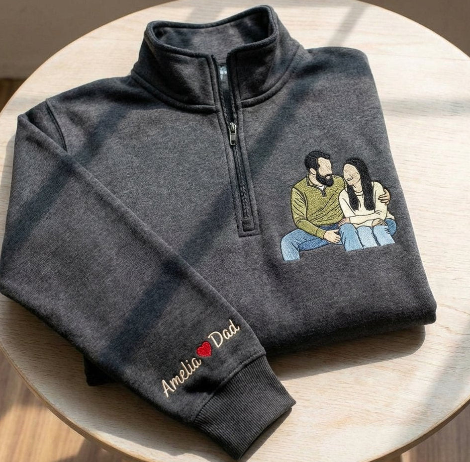 Áo sweater zip thêu bố và con gái từ ảnh thật, cá nhân hóa tặng quà Ngày của Cha, được chọn kiểu áo (Copy)