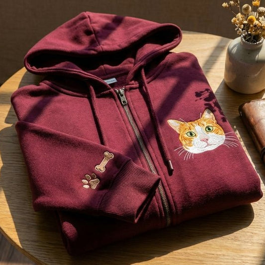 Áo hoodie thêu chân dung mèo mảng màu sống động vẽ tay từ ảnh thật, quà tặng cá nhân hóa dành cho chủ mèo, được chọn kiểu áo và kiểu thêu