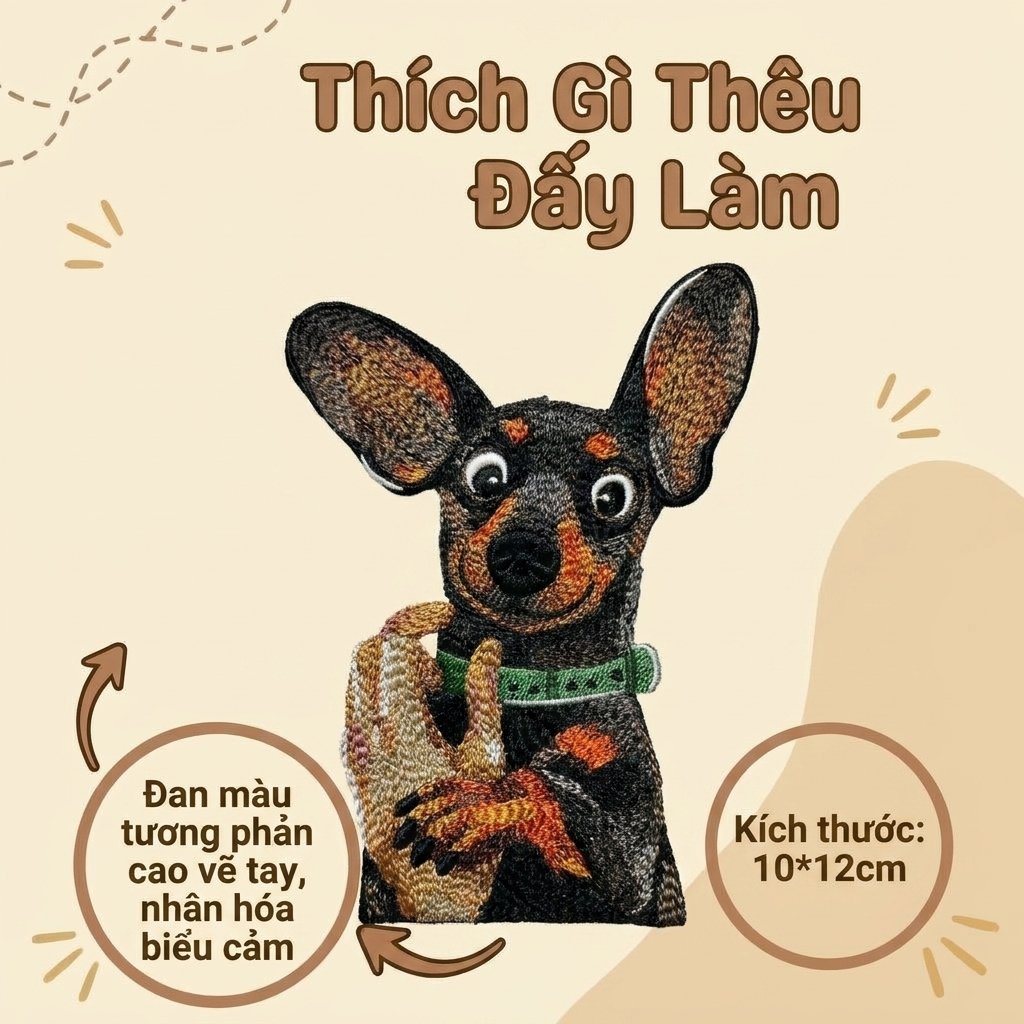 Kiểu thêu nhân hóa hình ảnh thú cưng làm sản phẩm thời trang độc bản cho chủ chó