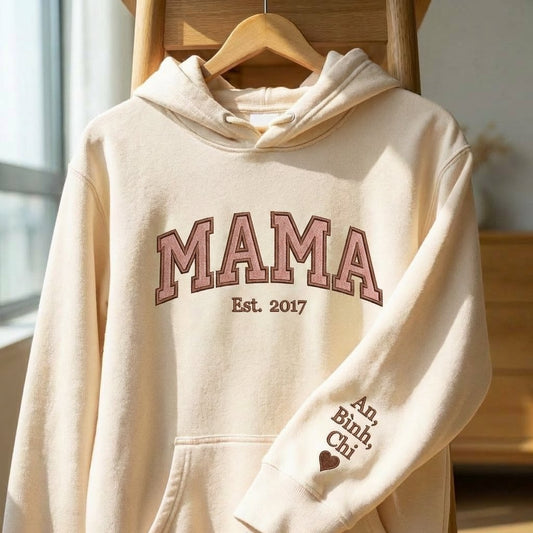 Áo hoodie thêu chữ Mẹ với năm sinh của con, quà cá nhân hóa tặng mẹ trong mọi dịp, được chọn kiểu áo, màu sắc phối tùy thích