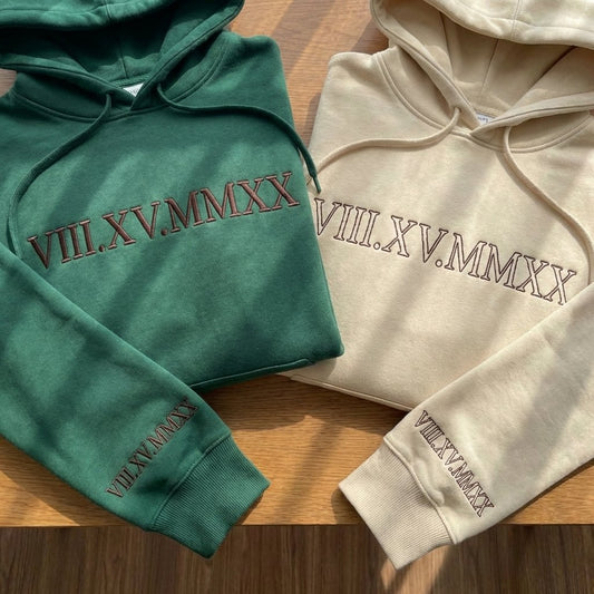Áo hoodie thêu số La Mã và chân dung từ ảnh, quà kỷ niệm tặng cặp đôi, được chọn kiểu áo