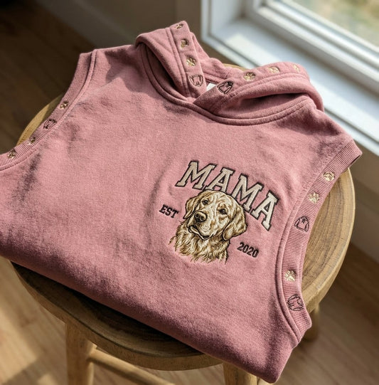 Áo hoodie thêu chủ đề cún cưng làm từ ảnh thật thú cưng, tặng mẹ yêu chó, được chọn kiểu áo