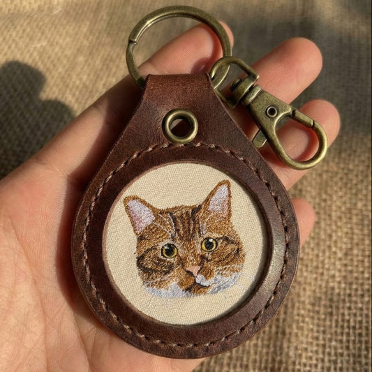 Móc khóa tranh thêu thú cưng từ ảnh thật, size mini, quà tặng cho chủ thú cưng, tùy chỉnh màu sắc, kiểu móc khóa