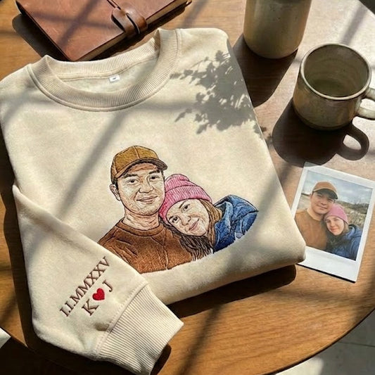 Áo sweater thêu ảnh cặp đôi từ ảnh thật, quà kỷ niệm tặng cặp đôi, được chọn kiểu áo