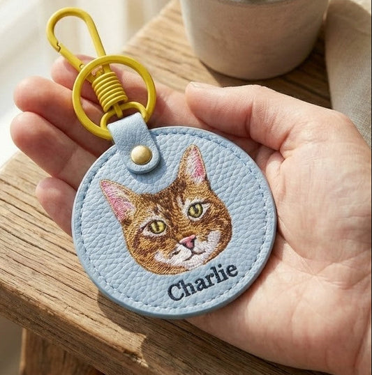 Móc khóa da thêu thú cưng từ ảnh thật, size mini, quà tặng cho chủ thú cưng, tùy chỉnh màu sắc, kiểu móc khóa