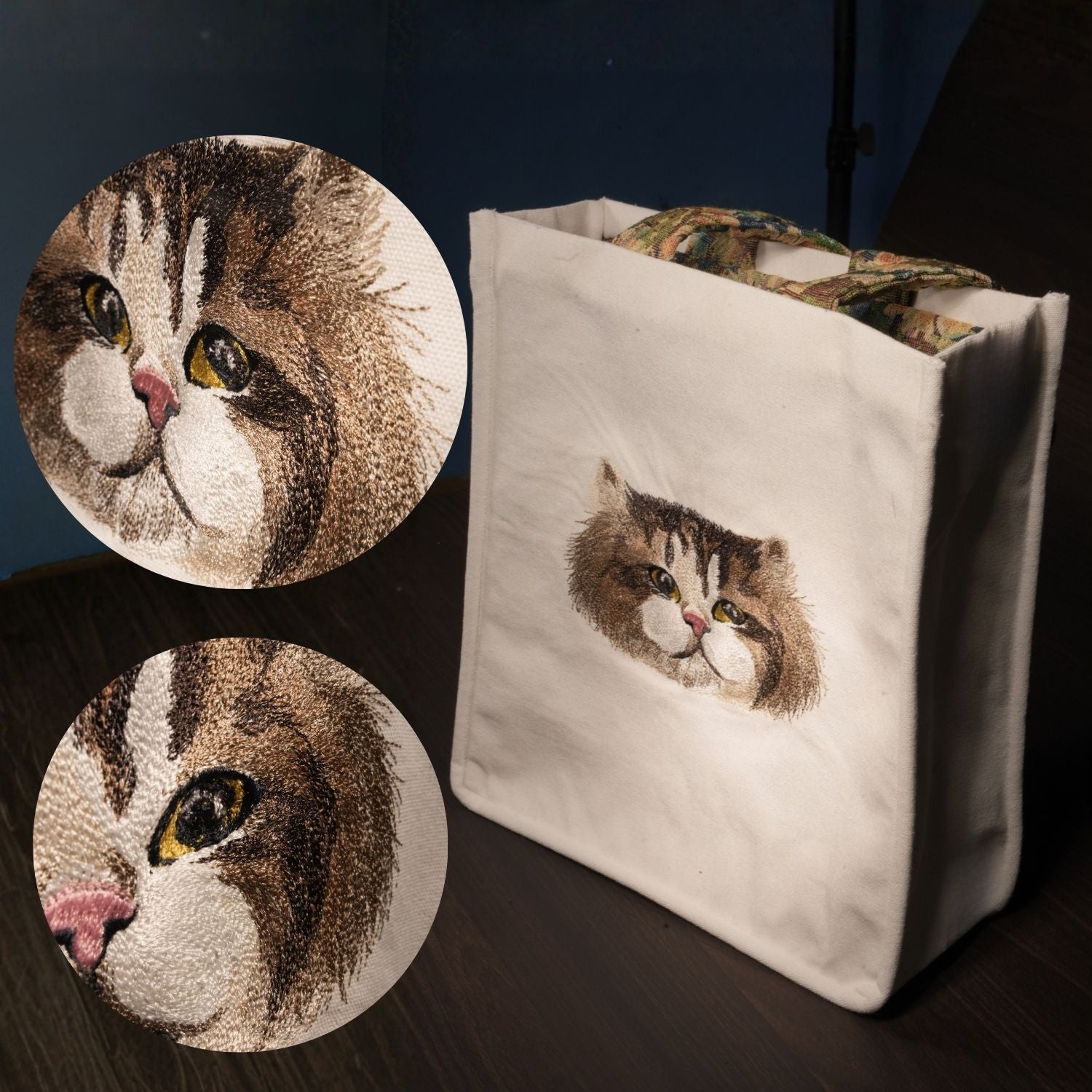 Thêu bé iu phong cách tả thực trên túi tote