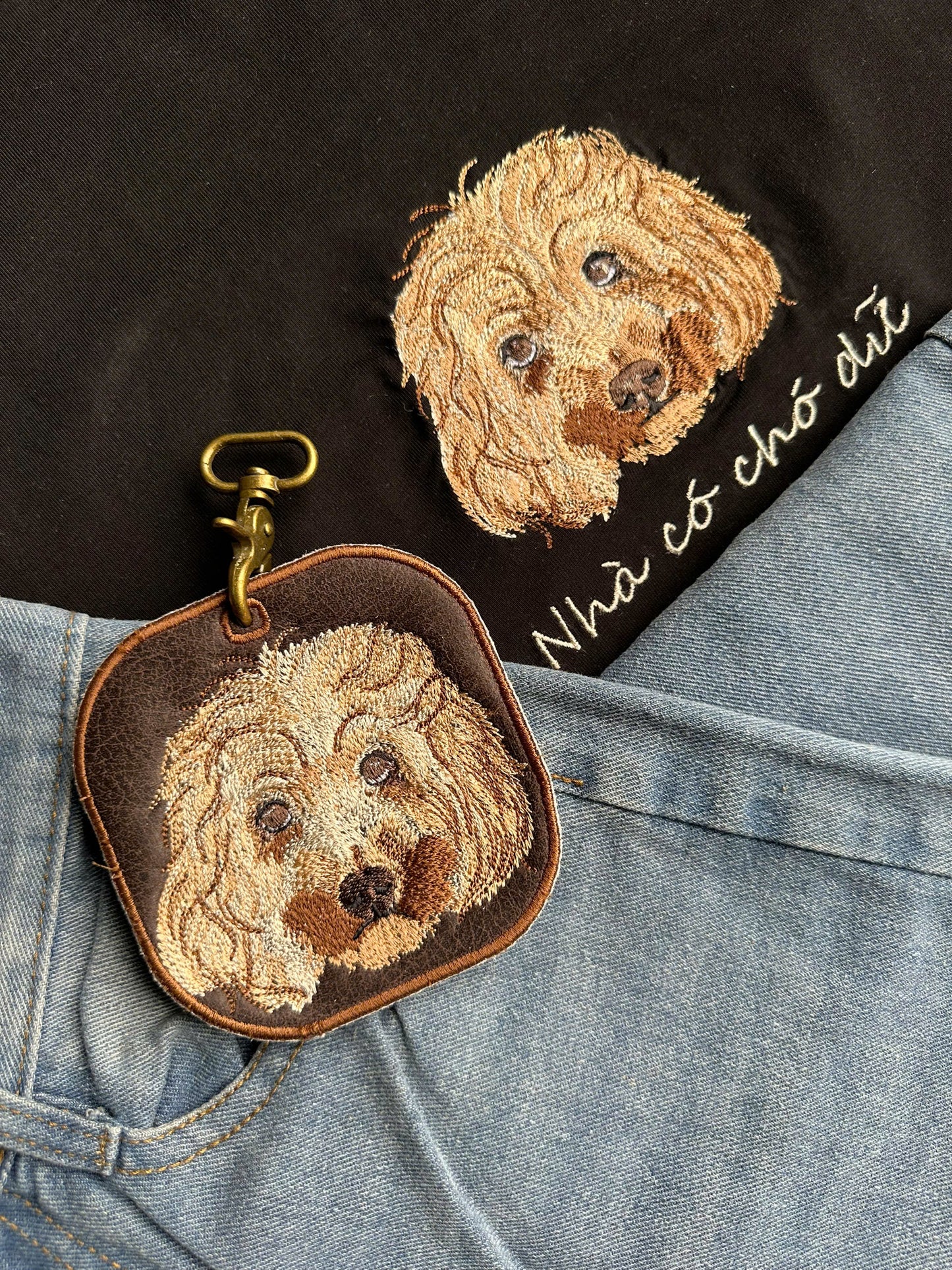 Set 2 món thiết kế thú cưng theo yêu cầu: Áo phông + móc khóa