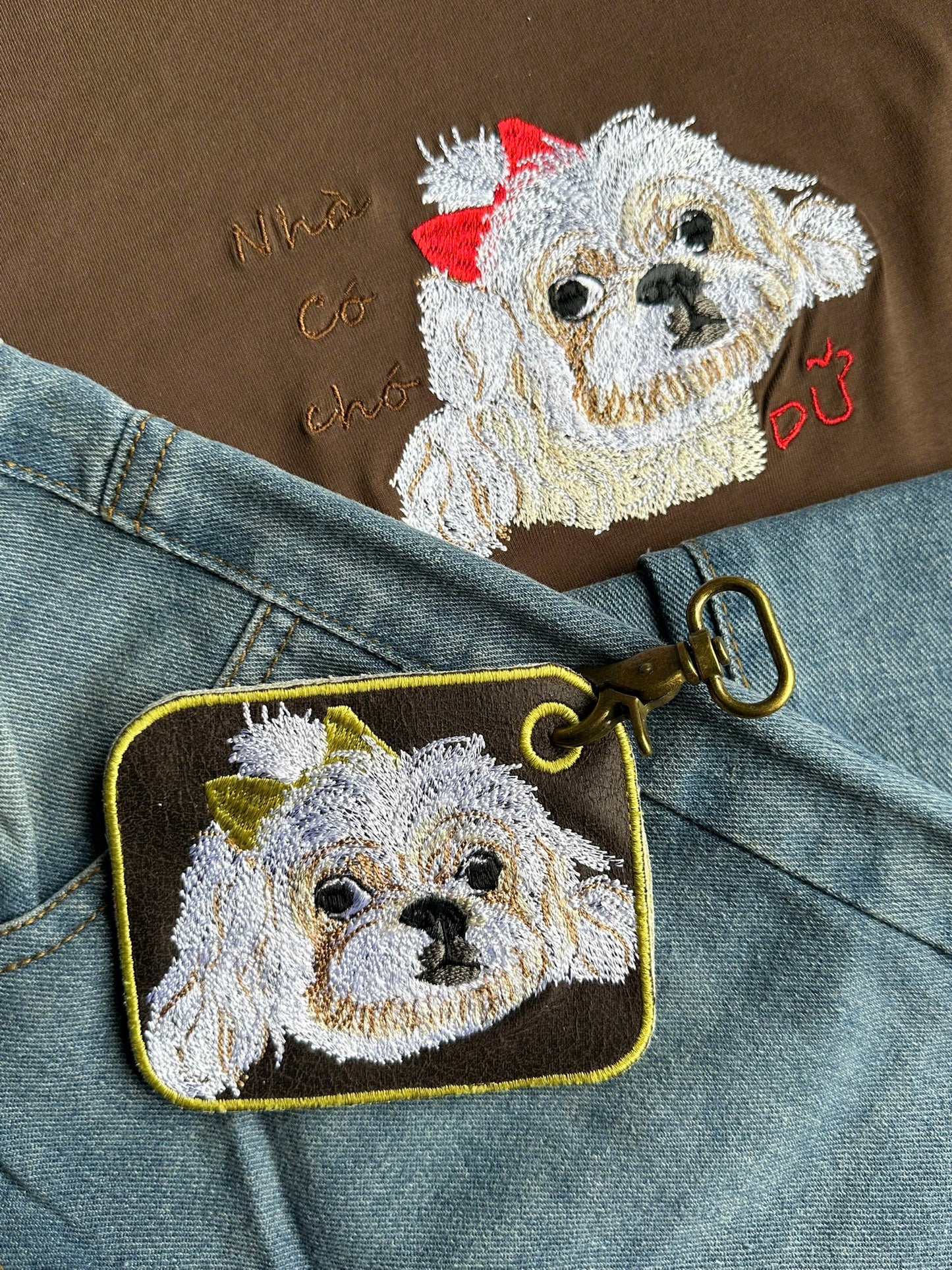 Set 2 món thiết kế thú cưng theo yêu cầu: Áo phông + móc khóa