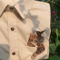 Áo sơ mi vải linen mèo bỏ túi thiết kế riêng