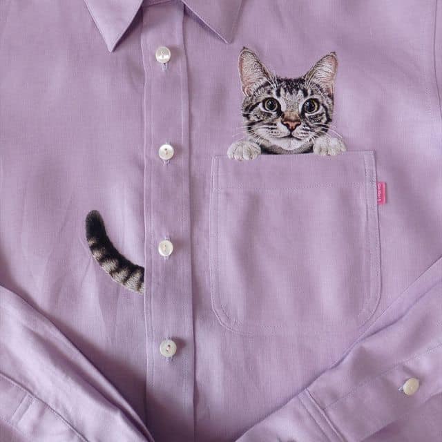 Áo sơ mi vải linen mèo bỏ túi thiết kế riêng