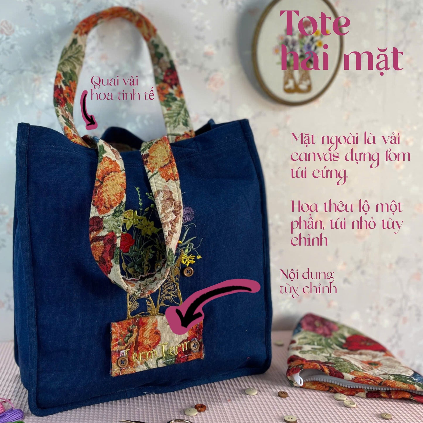 Túi " Em Tote" đổi mặt sử dụng 2 phong cách 35x38cm