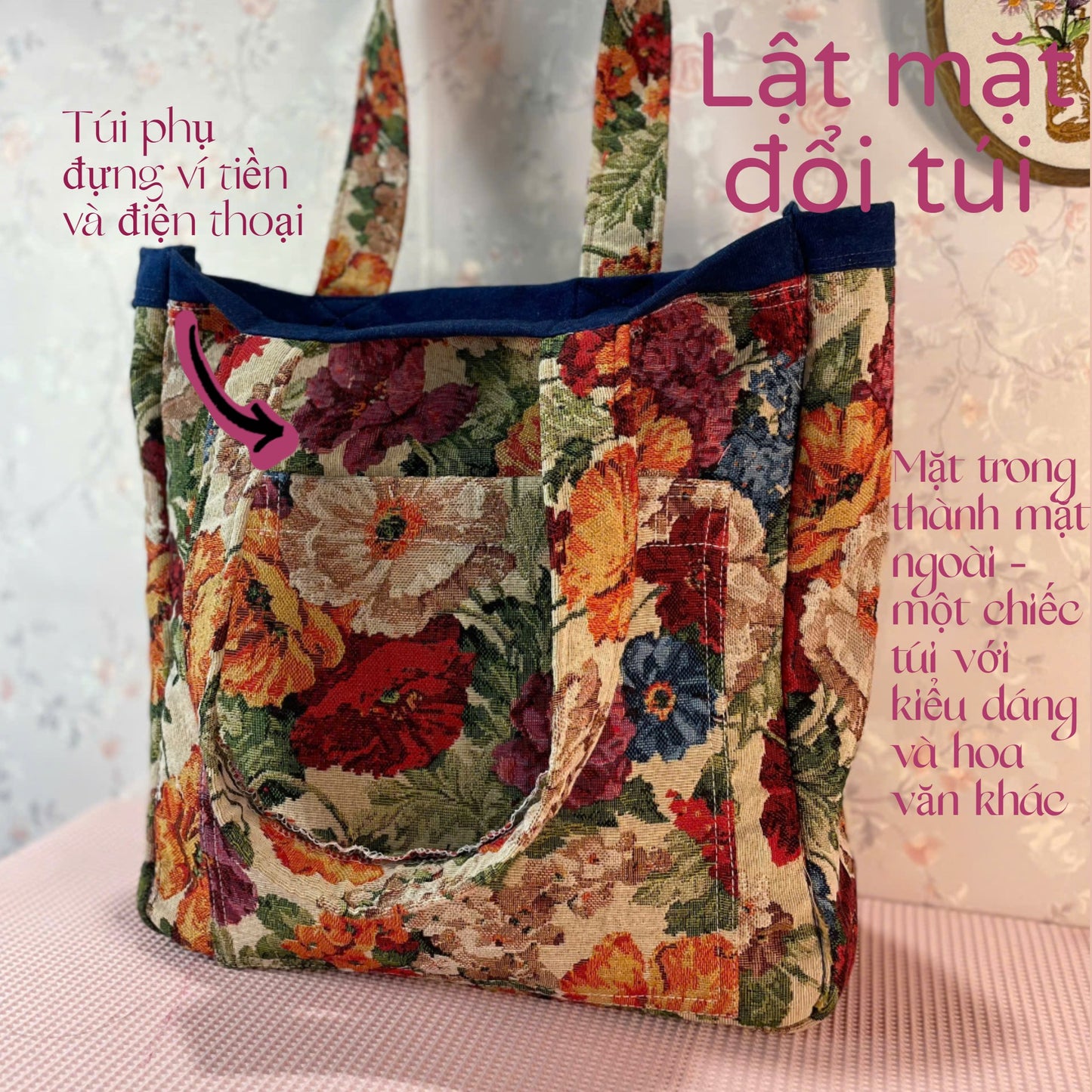 Túi " Em Tote" đổi mặt sử dụng 2 phong cách 35x38cm