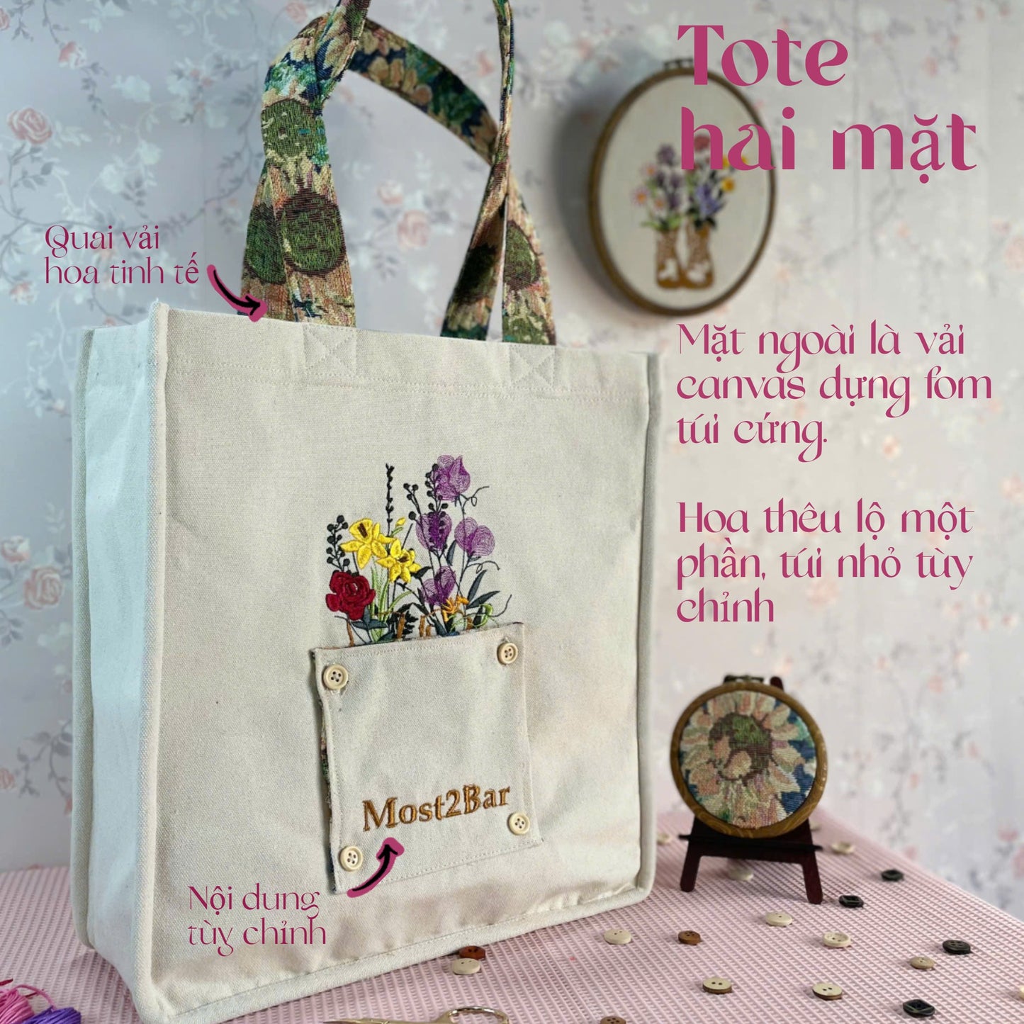 Túi " Em Tote" đổi mặt sử dụng 2 phong cách 35x38cm