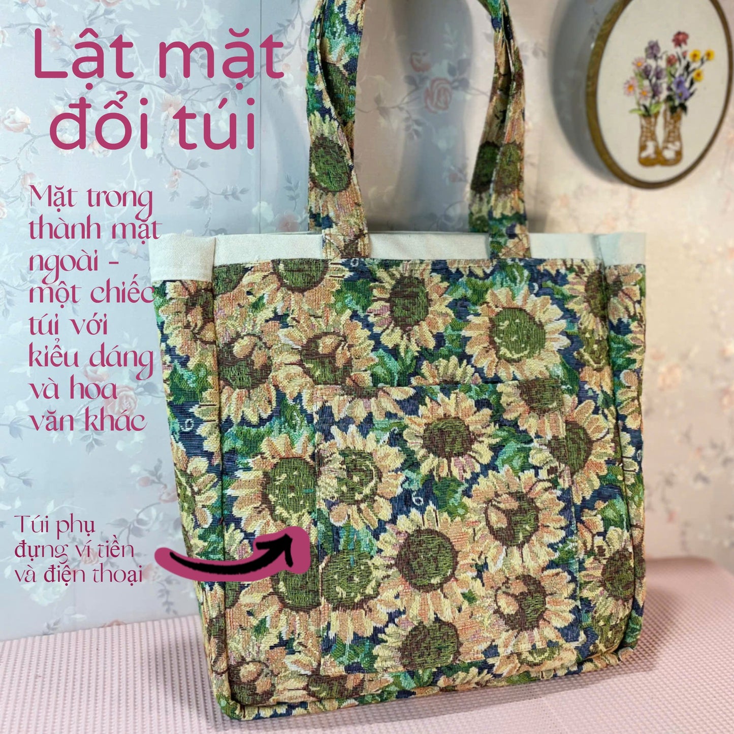 Túi " Em Tote" đổi mặt sử dụng 2 phong cách 35x38cm