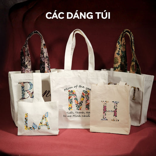 Tote thêu tên riêng phối hoa kích cỡ theo yêu cầu 1 chữ cái