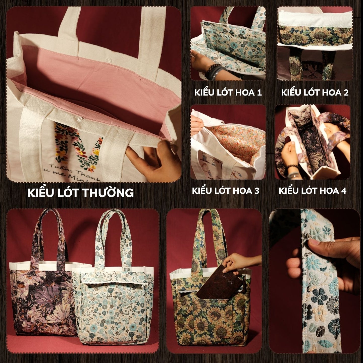 Túi tote thêu chữ Mama tặng mẹ kích thước 35x38cm đựng được laptop 16 inch