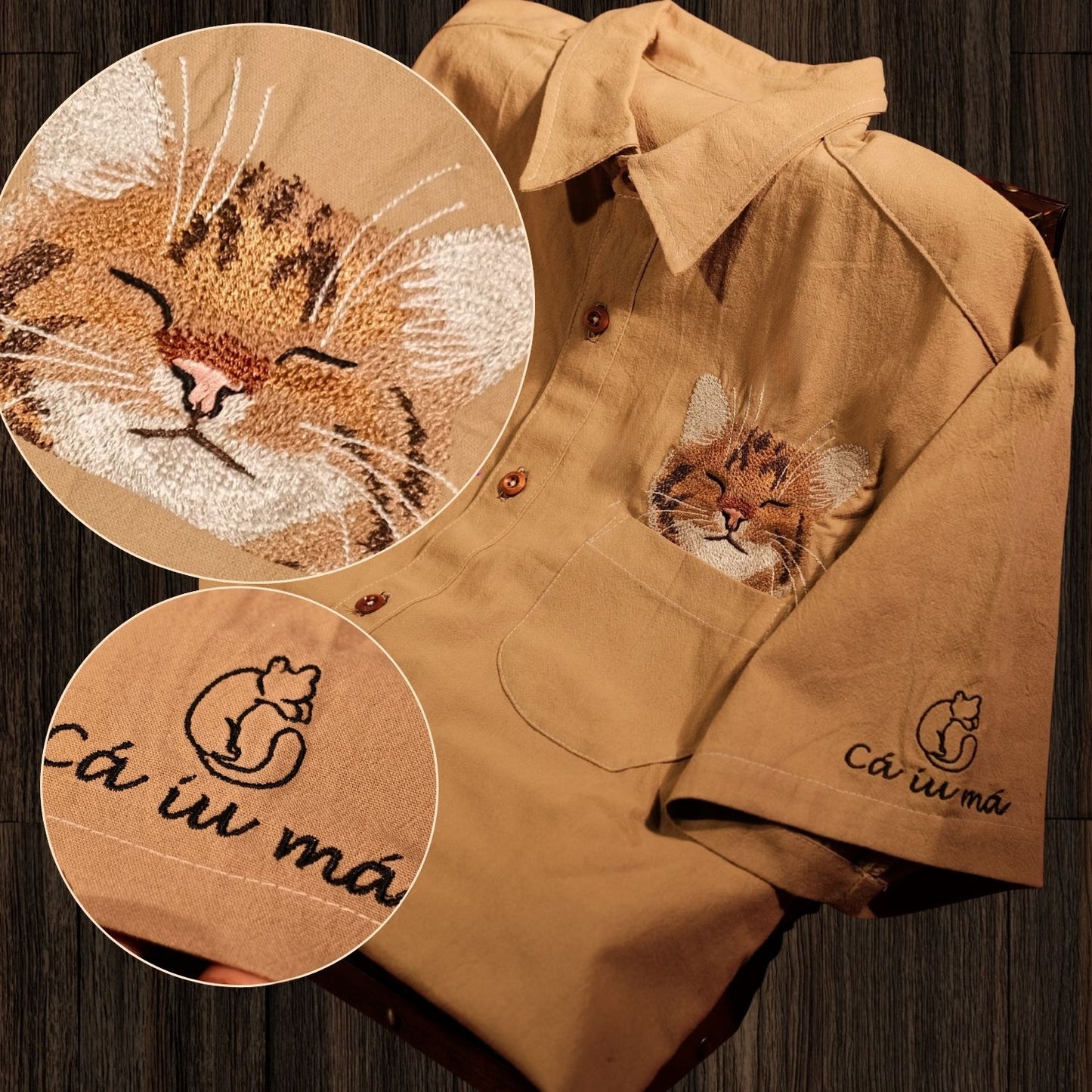 Áo sơ mi vải linen mèo bỏ túi thiết kế riêng