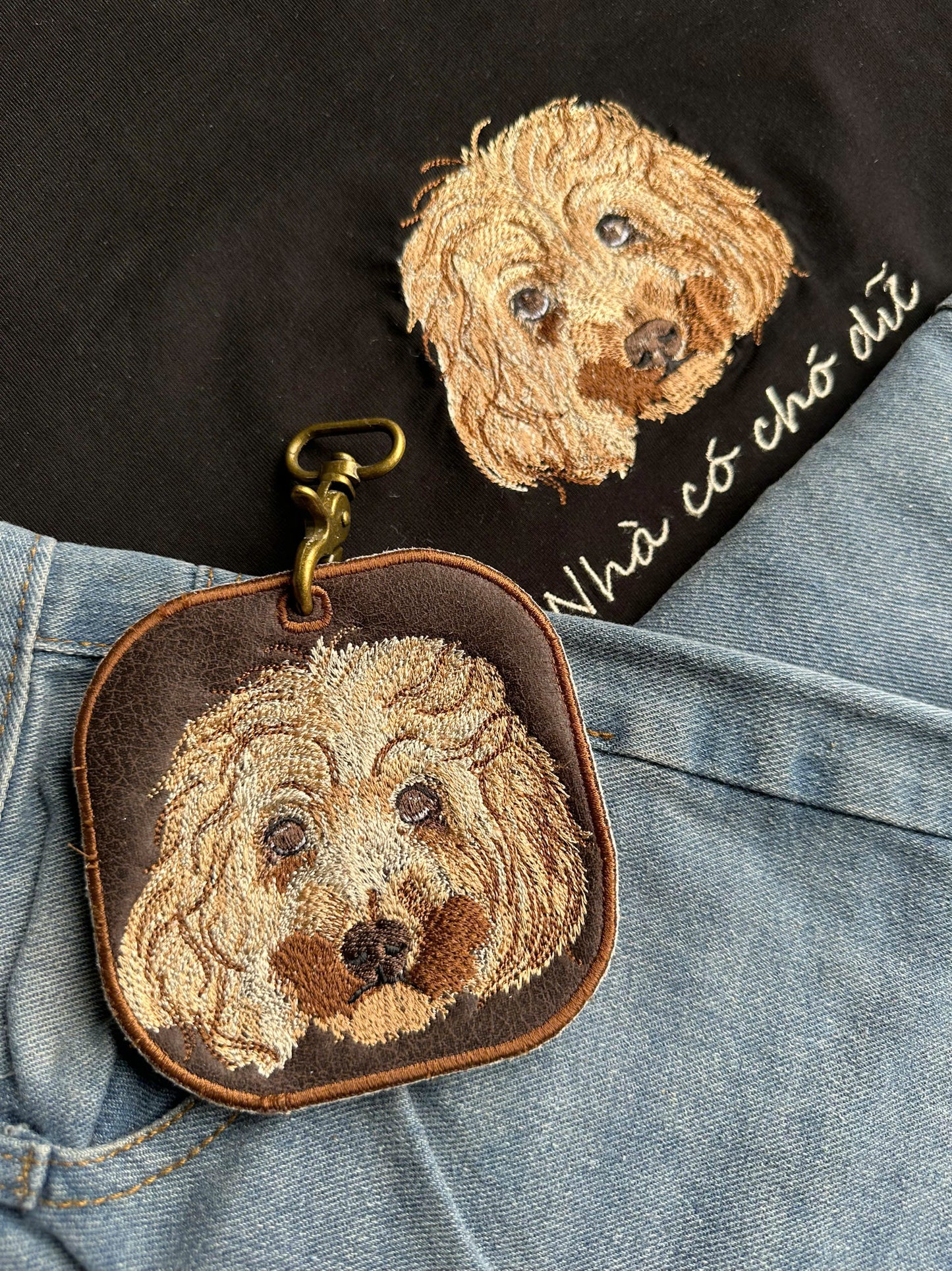 Set 2 món thiết kế thú cưng theo yêu cầu: Áo phông + móc khóa