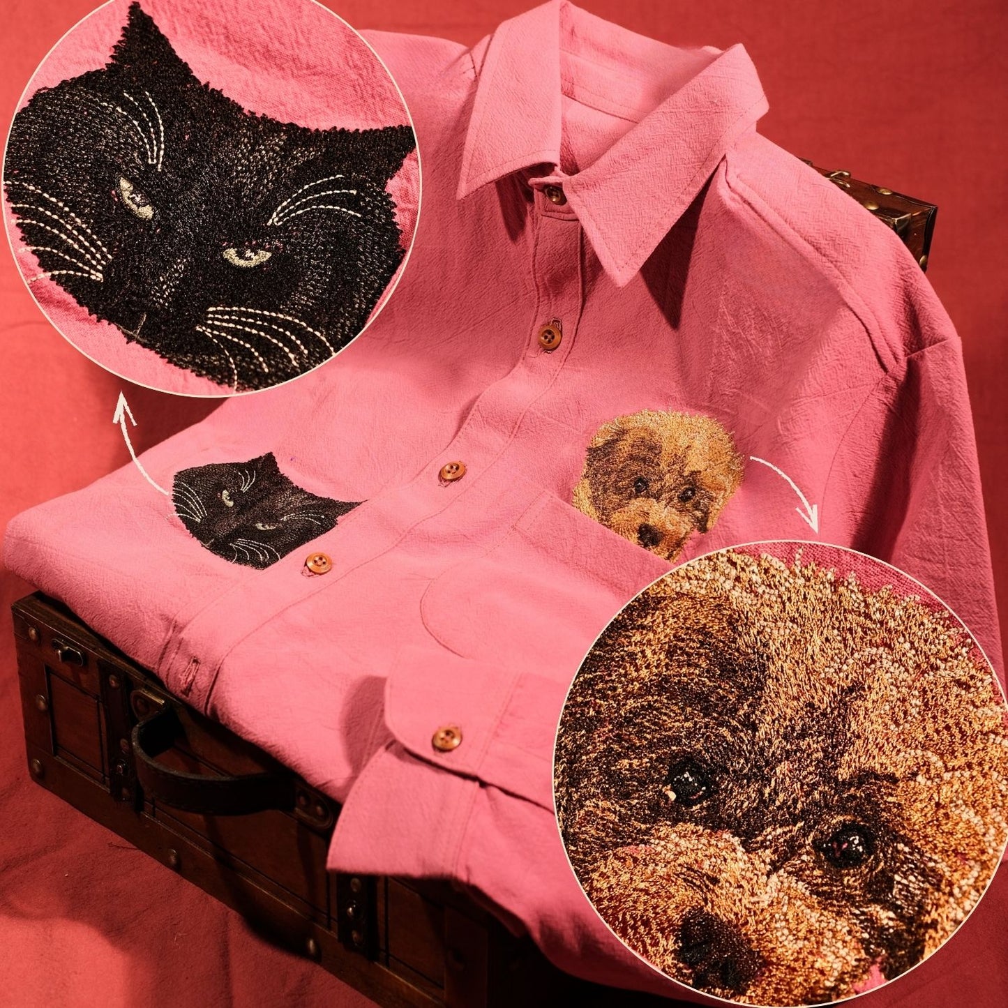 Dịch vụ thêu hình thú cưng tả thật từng sợi lông theo hình yêu cầu trên áo khách hàng gửi đến