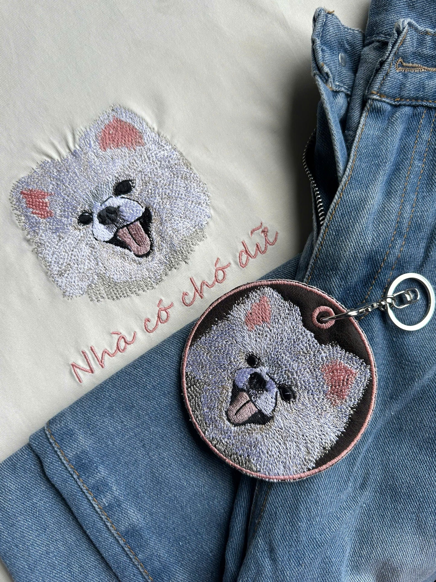 Set 2 món thiết kế thú cưng theo yêu cầu: Áo phông + móc khóa