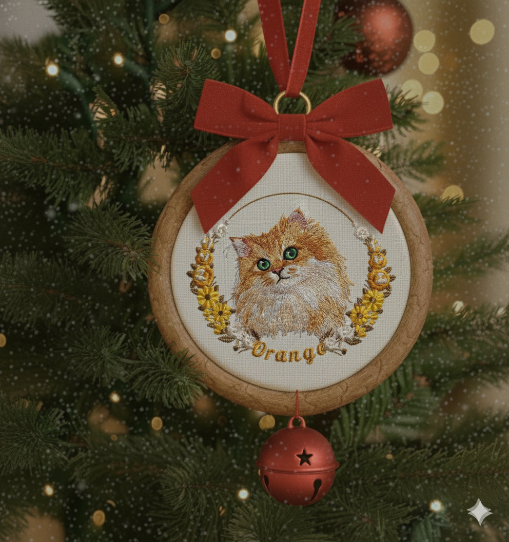 Hình thêu thú cưng trên khung treo phối phụ kiện, dùng để trang trí, làm quà lưu niệm.