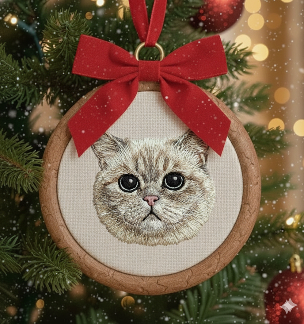 Hình thêu thú cưng trên khung treo phối phụ kiện, dùng để trang trí, làm quà lưu niệm.