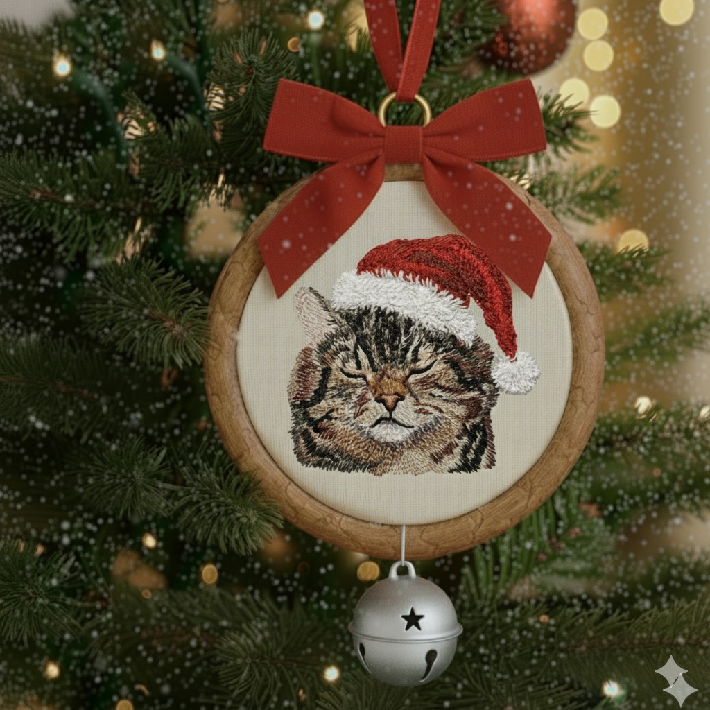 Hình thêu thú cưng trên khung treo phối phụ kiện, dùng để trang trí, làm quà lưu niệm.