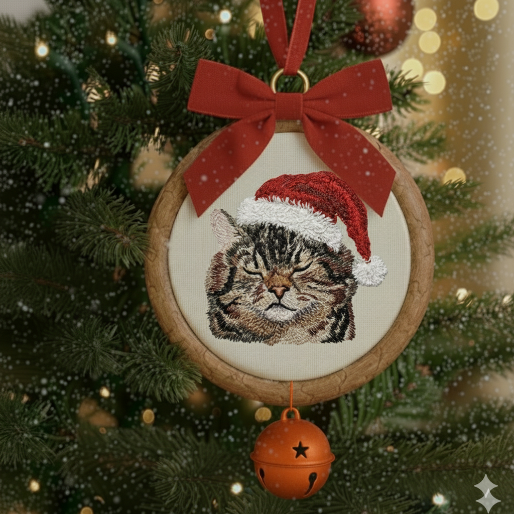 Hình thêu thú cưng trên khung treo phối phụ kiện, dùng để trang trí, làm quà lưu niệm.