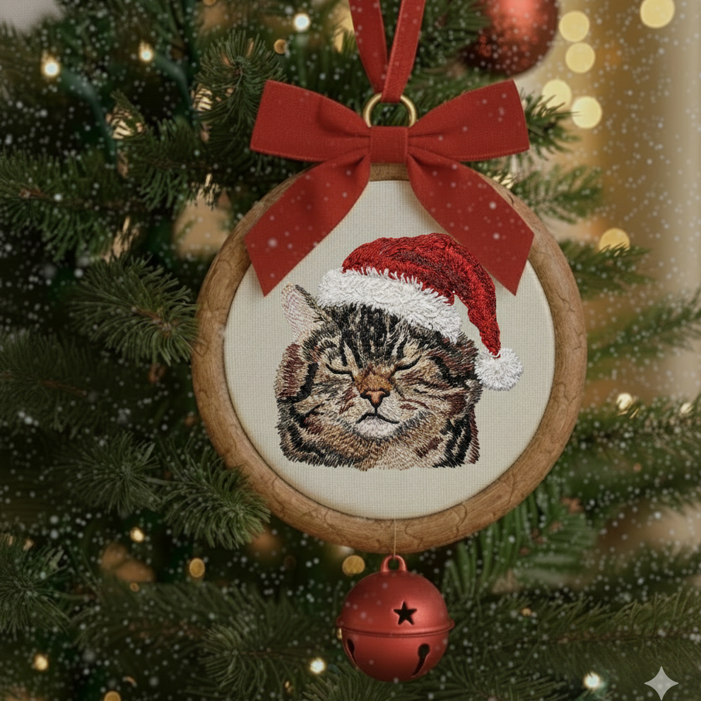 Hình thêu thú cưng trên khung treo phối phụ kiện, dùng để trang trí, làm quà lưu niệm.