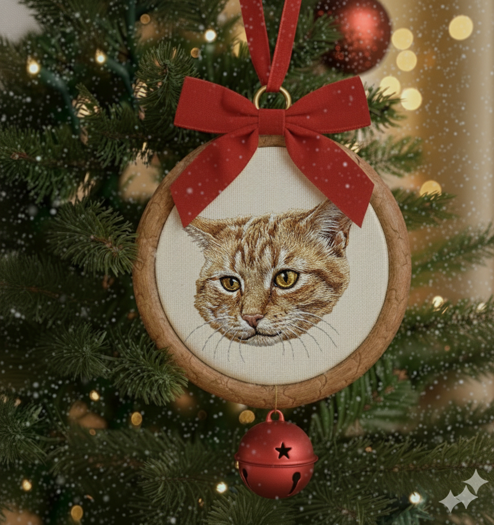 Hình thêu thú cưng trên khung treo phối phụ kiện, dùng để trang trí, làm quà lưu niệm.