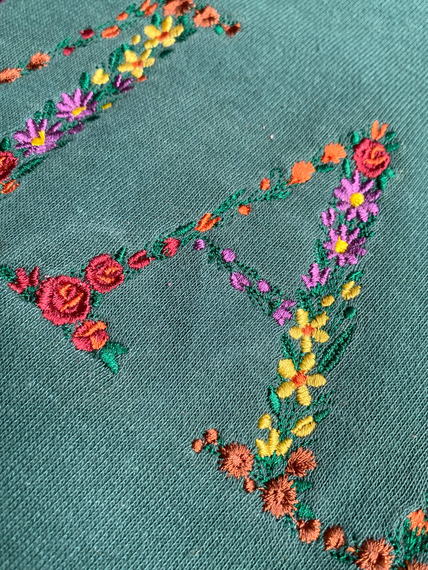 Mẫu thêu áo sweater chữ hoa MAMA trên áo nỉ xanh rừng, món quà ý nghĩa dành cho người phụ nữ tuyệt vời nhất