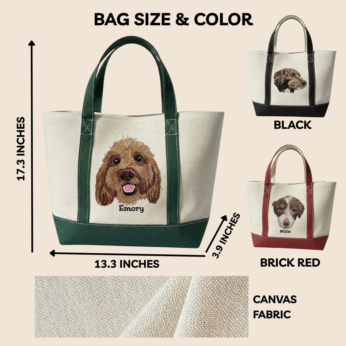 Túi tote thêu hình bé iu, kích thước 34x30x10cm phối các màu quai theo sở thích, đựng cả thế giới