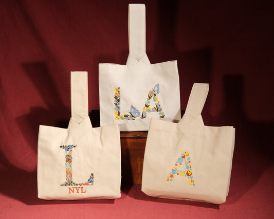 Túi đậu 1 quai (20*25cm) thêu chữ cái phối hoa