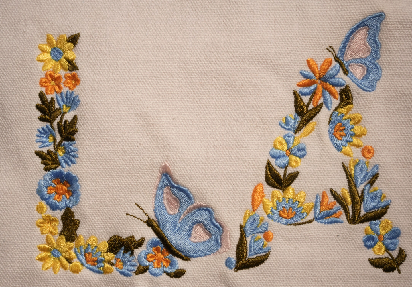 Túi đậu 1 quai (20*25cm) thêu chữ cái phối hoa