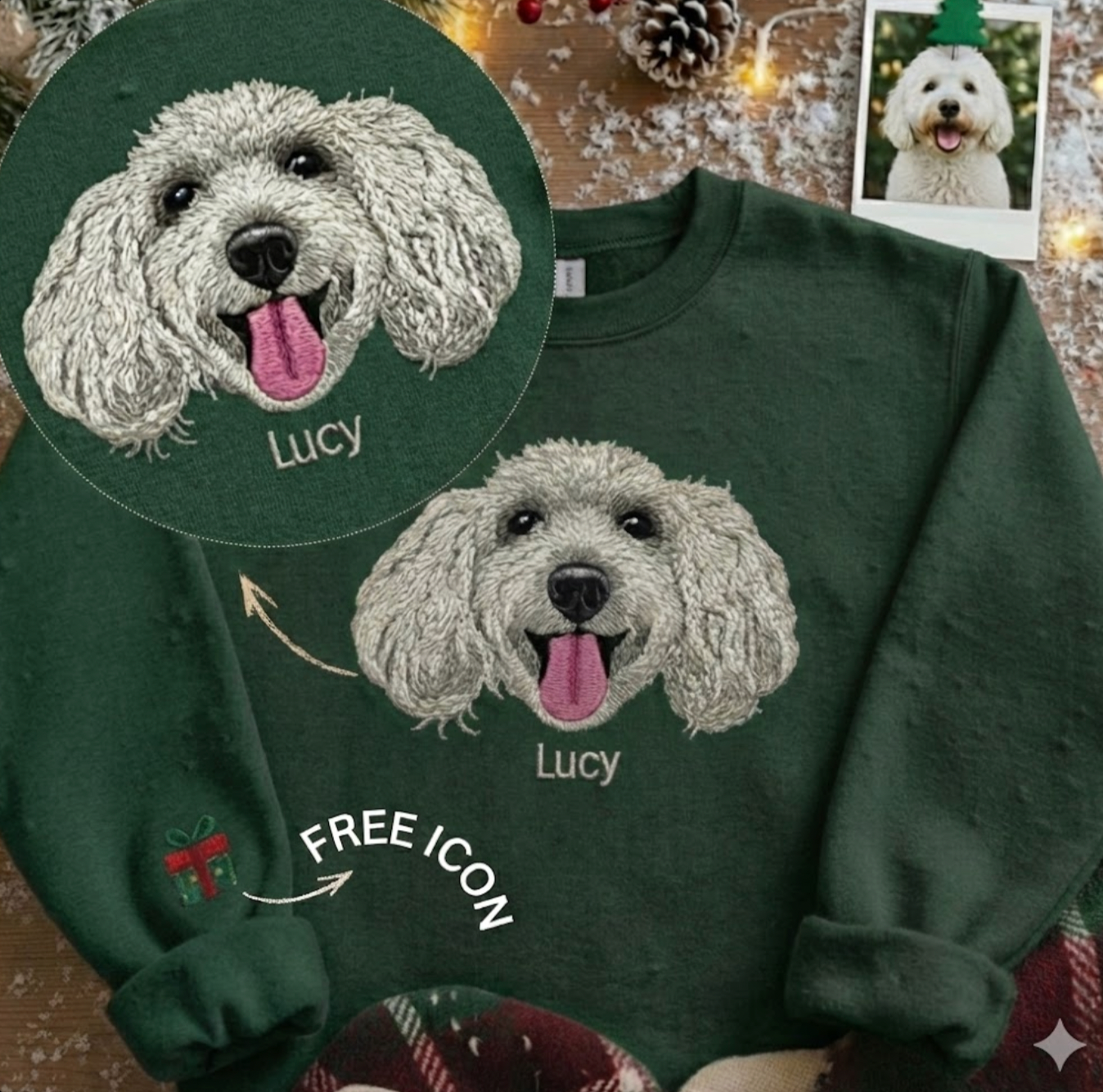 Hình thêu 1 mặt "bé iu" siêu chi tiết trên áo nỉ cổ tròn, miễn phí hình thêu tên/icon trên tay áo