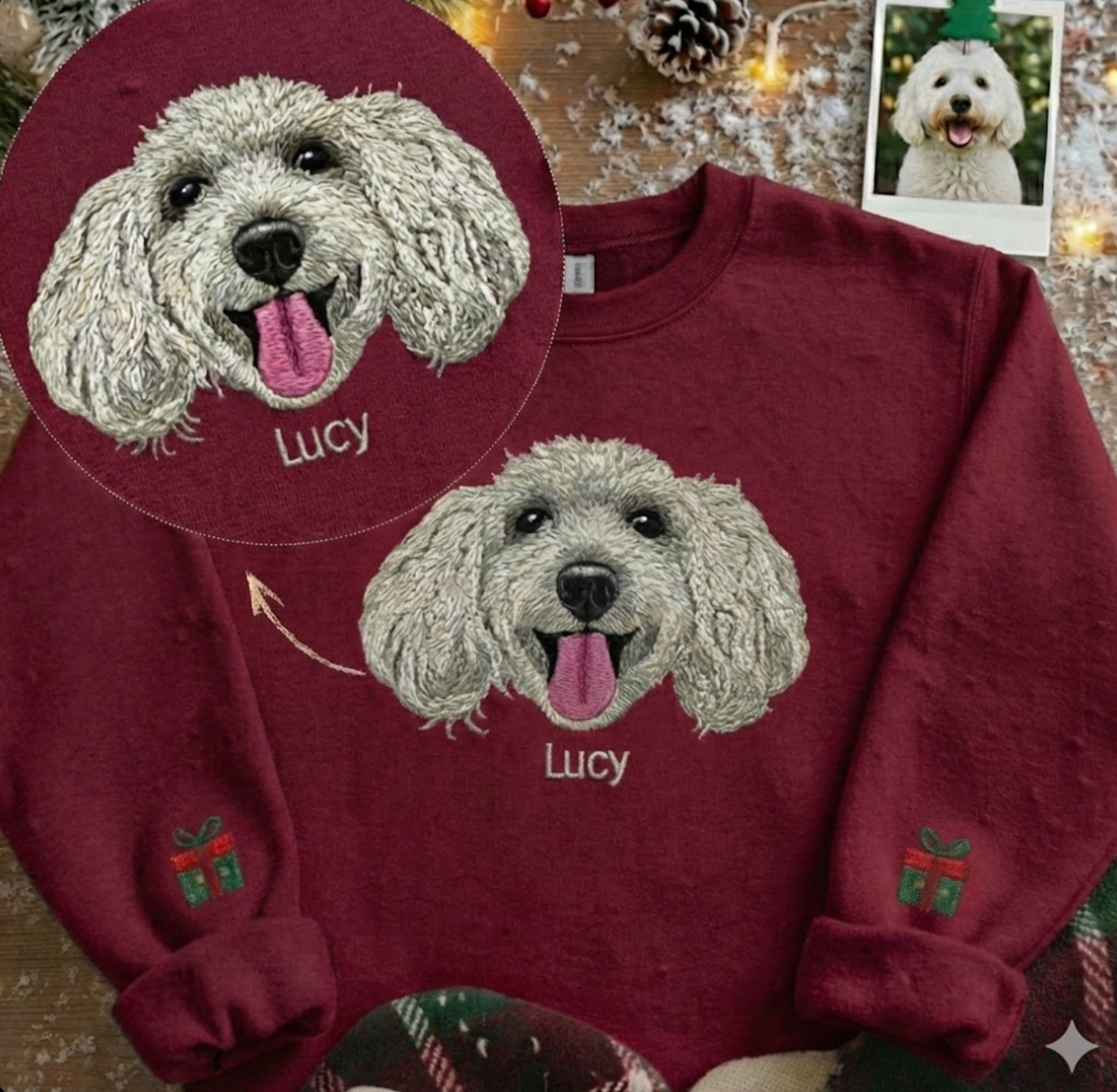 Hình thêu 1 mặt "bé iu" siêu chi tiết trên áo nỉ cổ tròn, miễn phí hình thêu tên/icon trên tay áo