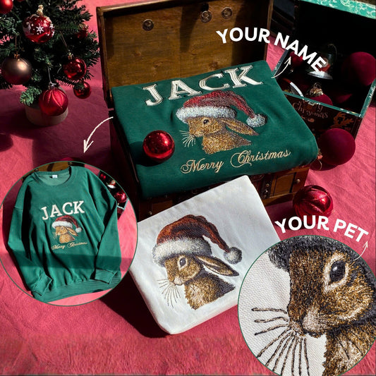 Mẫu thêu thú cưng Giáng Sinh phối cùng tên riêng kích thước lớn