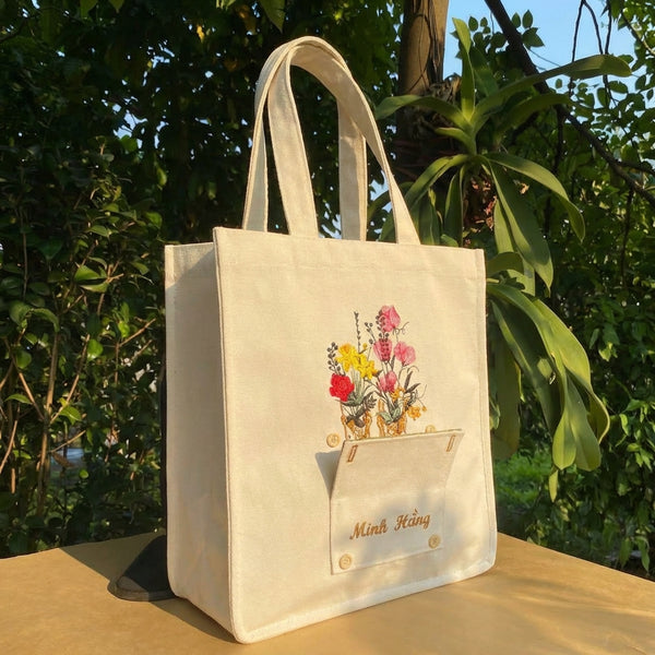 Túi thêu hoa giấu trong túi, cá nhân hóa  theo yêu cầu với tên riêng, quà tặng phụ nữ, bạn gái, mẹ, vợ mọi dịp