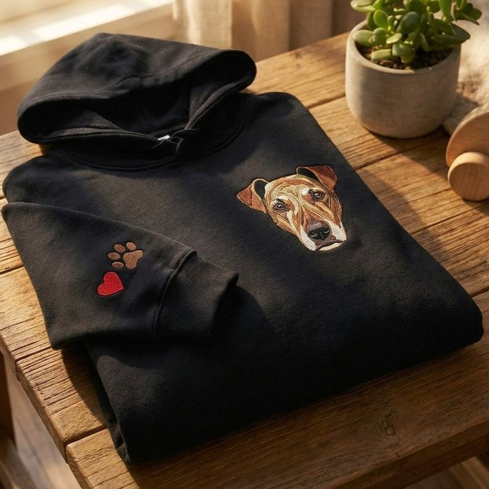 Áo hoodie thêu chân dung chó nghệ thuật từ ảnh thật, quà tặng mẹ cún, thiết kế vẽ tay chi tiết từng sợi lông được chọn kiểu áo