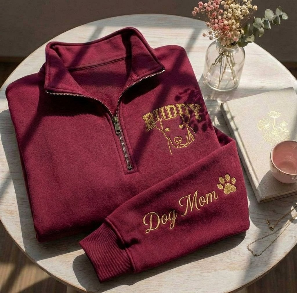 Áo zip thêu chó cưng làm từ ảnh chân dung của chó, dành cho người yêu chó, thêu kĩ từng sợi lông được chọn kiểu áo