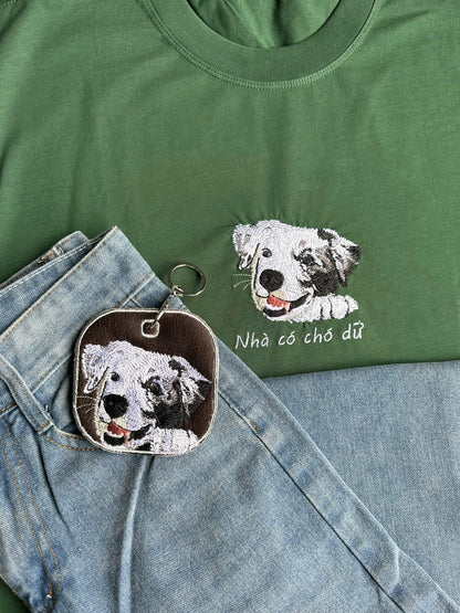 Set 2 món thiết kế thú cưng theo yêu cầu: Áo phông + móc khóa