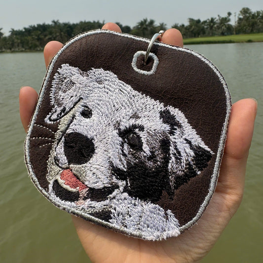 Móc khóa da thêu thú cưng theo hình yêu cầu ( 10*10cm)