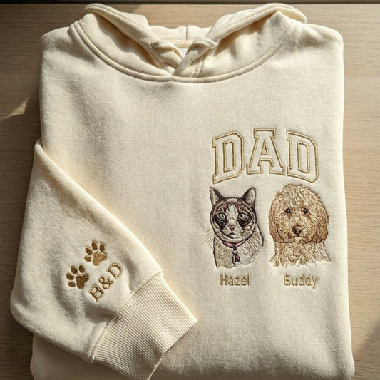 Áo hoodie thêu chó và mèo từ ảnh thật, quà tặng cho bạn trai nuôi chó mèo, cá nhân hóa đến từng sợi lông thú cưng