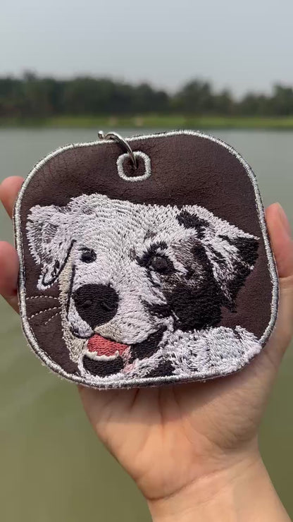 Móc khóa da thêu thú cưng theo hình yêu cầu ( 10*10cm)