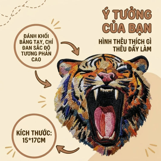 Hình thêu theo yêu cầu nghệ thuật từ ý tưởng cá nhân hóa của khách hàng, thiết kế chi tiết cao cho sản phẩm thời trang độc bản